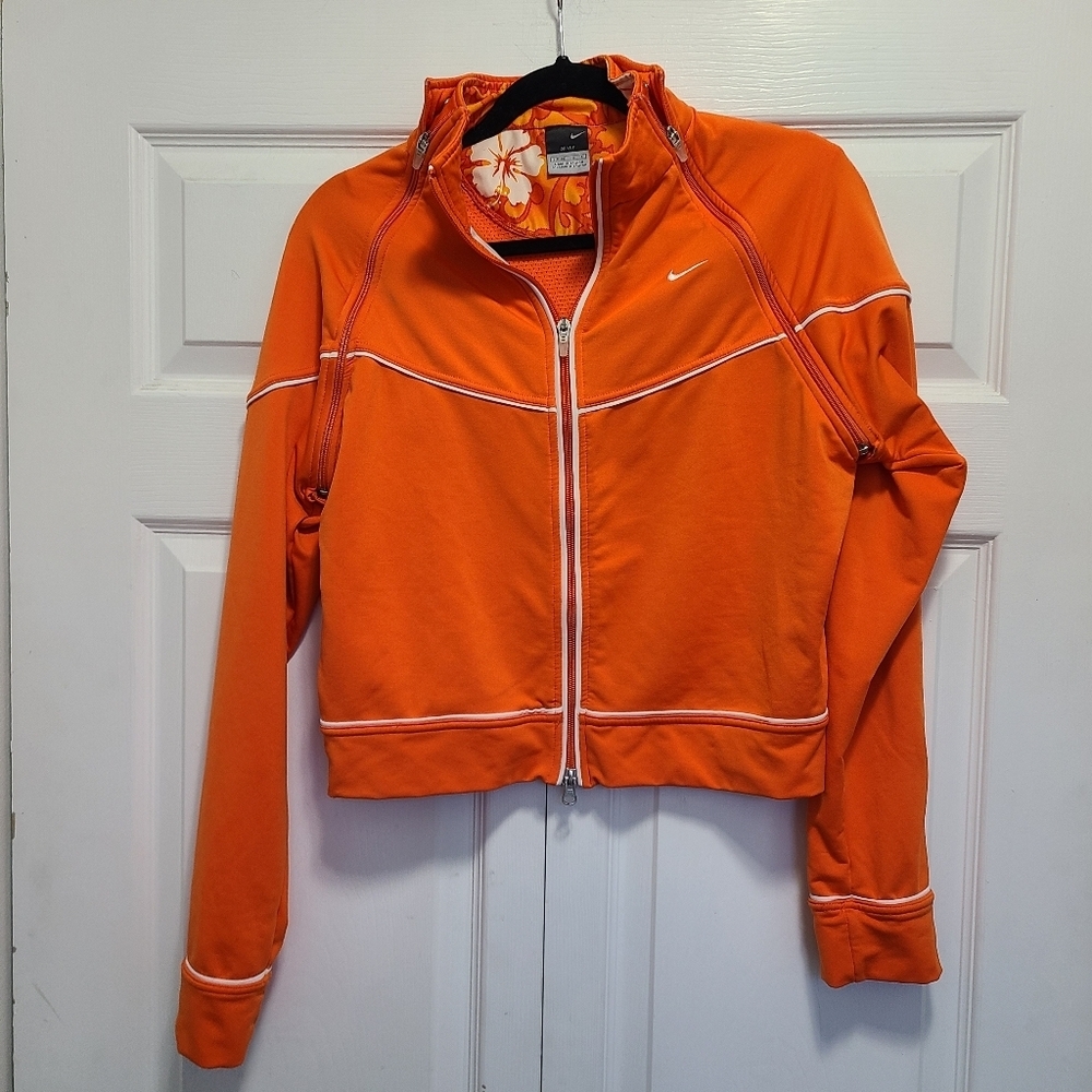 Nike Track Jacket Orange Full Zip Gym Warm Up‎ Dri Fit Cropped LARGE